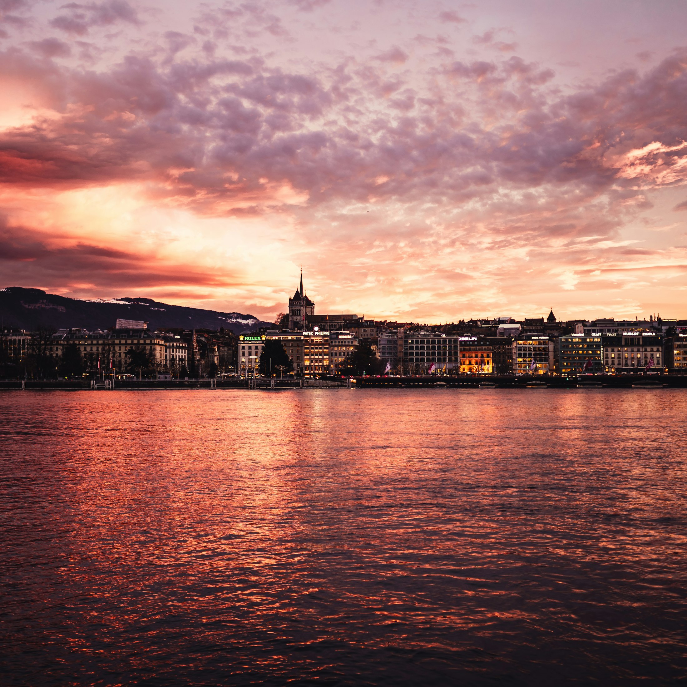Geneva lakefront at golden hour